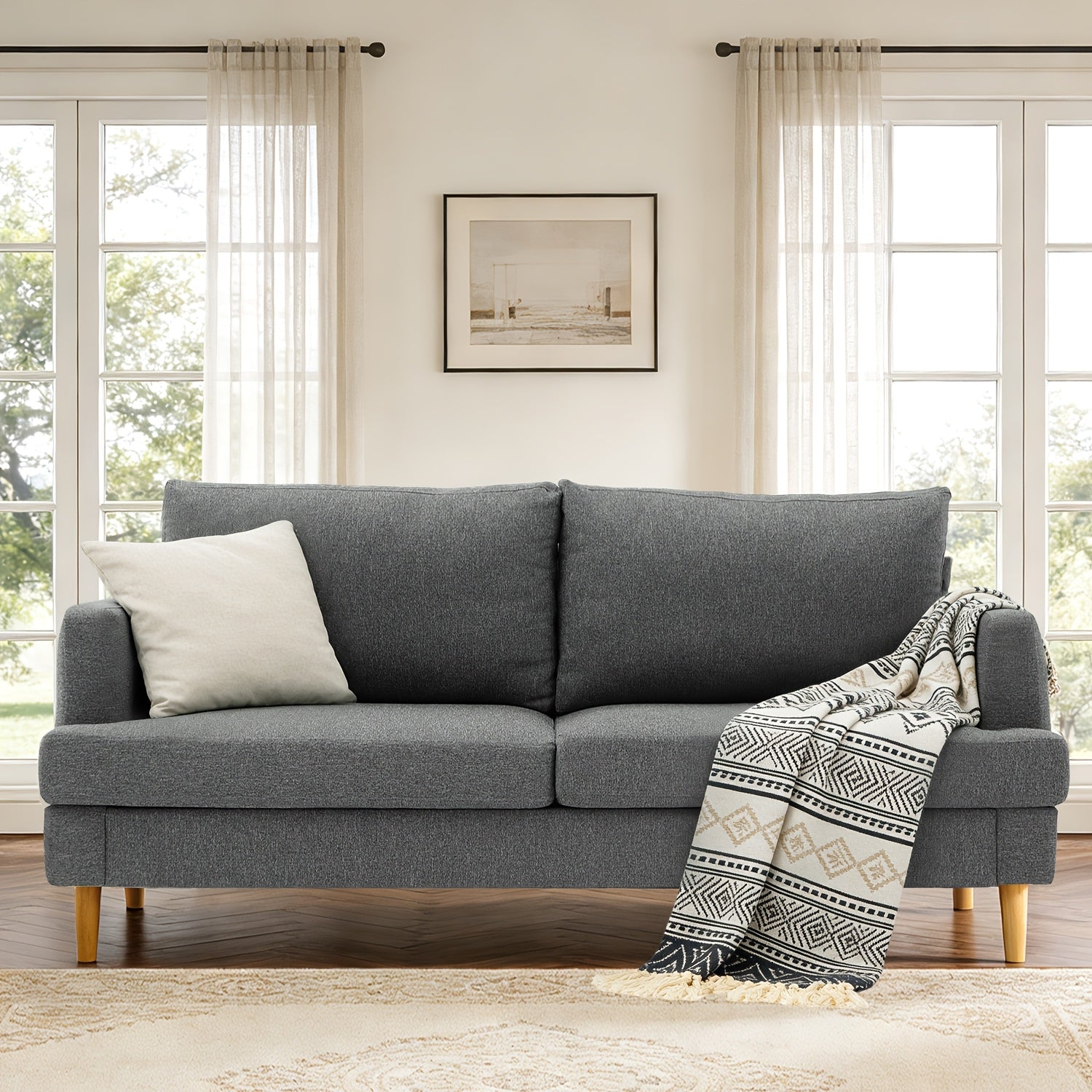 70 Inches Wide Love | Cozy Memory Foam Loveseat Sofa, Ideal for Relaxing in Various Room Types, Grey Classic Style, Assembled
