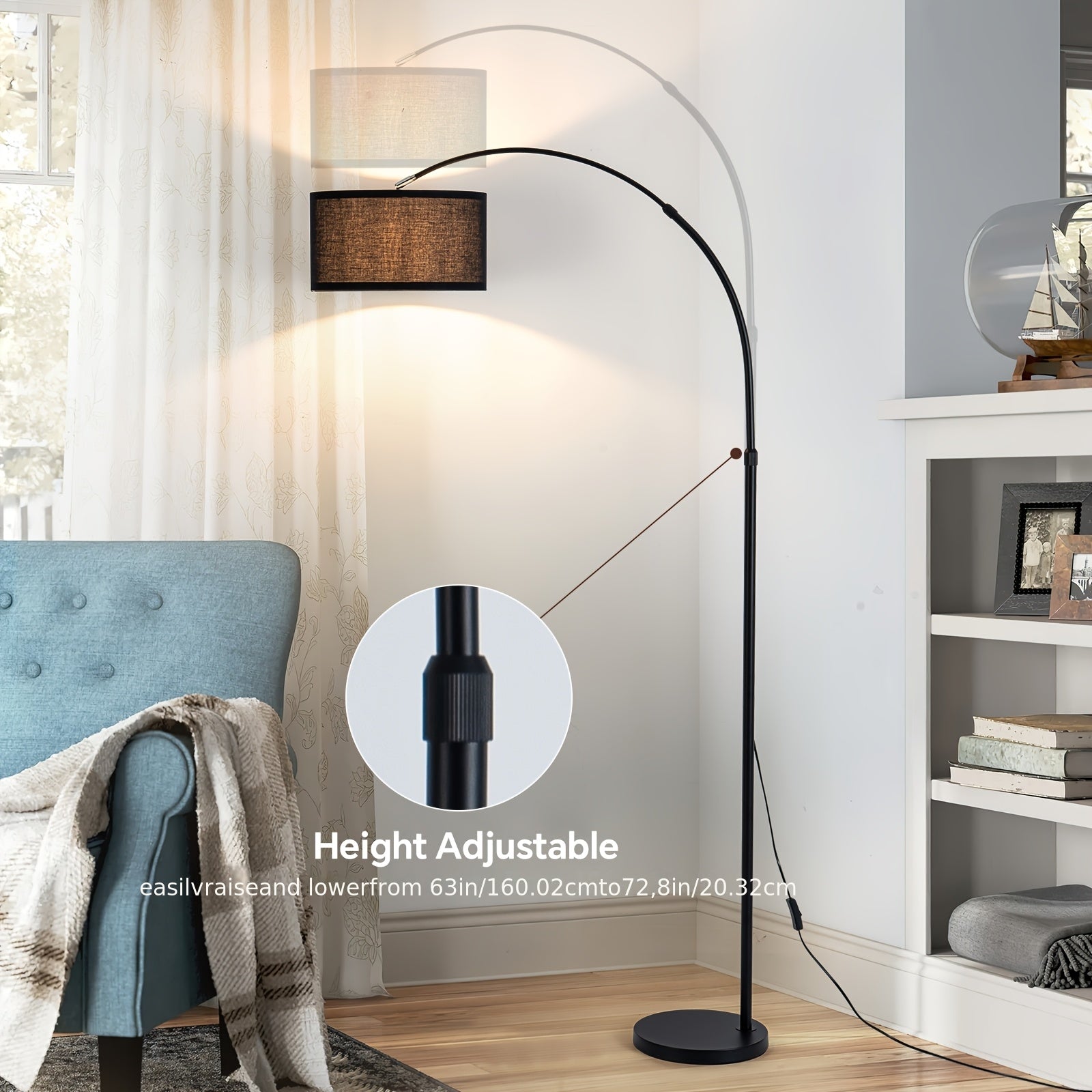 80-inch Modern Arc Floor Lamp with Adjustable Pendant Shade & Upright Pole Light - Heavy-Duty Metal Ceiling\u002FPendant Suitable for Living Room, Bedroom, Dining Room, Plug-and-Play (No \u002FHardware Included)