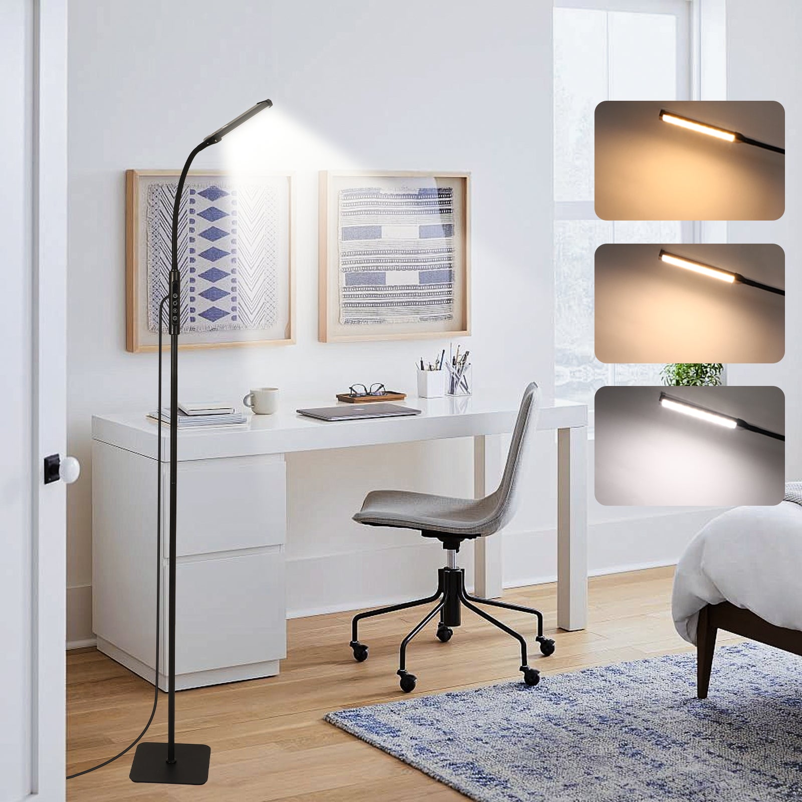 120pcs of Floor Lamps, with 3 Color Modes Ranging from 3000K to 6000K And 10 Brightness Settings. Adjustable Light Desk Lamp, with a Flexible Swivel Neck, Suitable for Living Room, Bedroom And Off