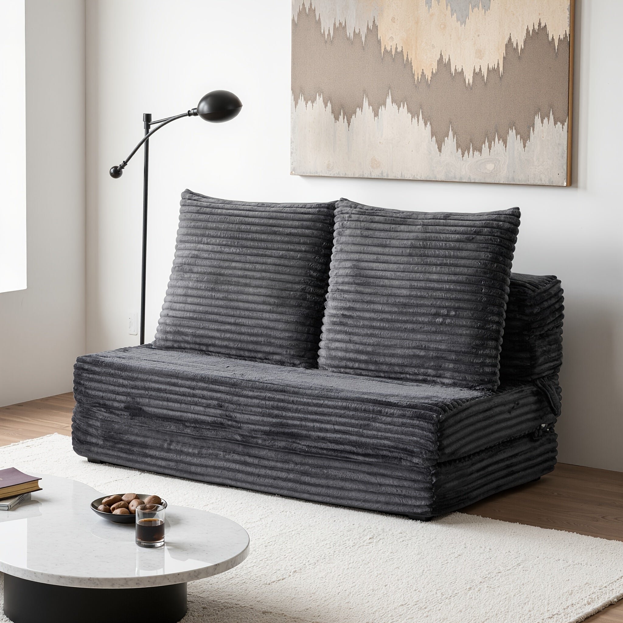 108'' Modular Cloud-shaped Sectional Sofa, Featuring A Soft Corduroy Fabric, High-resilience Memory Foam, Deep L-shaped Design, Large-sized Three-person Sofa Without Frame, Suitable For Modern Minimalist Living Room Style, No Assembly Required