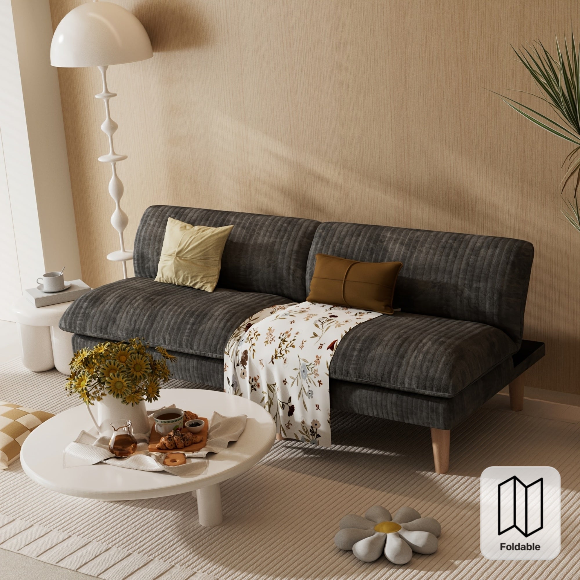 Futon Sofa Bed, 68 Inch Futon Couch with Adjustable Backrest, Corduroy Convertible Sleeper Sofa Bed, Folding Sleeper Recliner with Wood Leg for Apartment, Living Room, Office, Sofa Cama, Compressed Sofa for Living Room, Single Sofa Bed Foldable