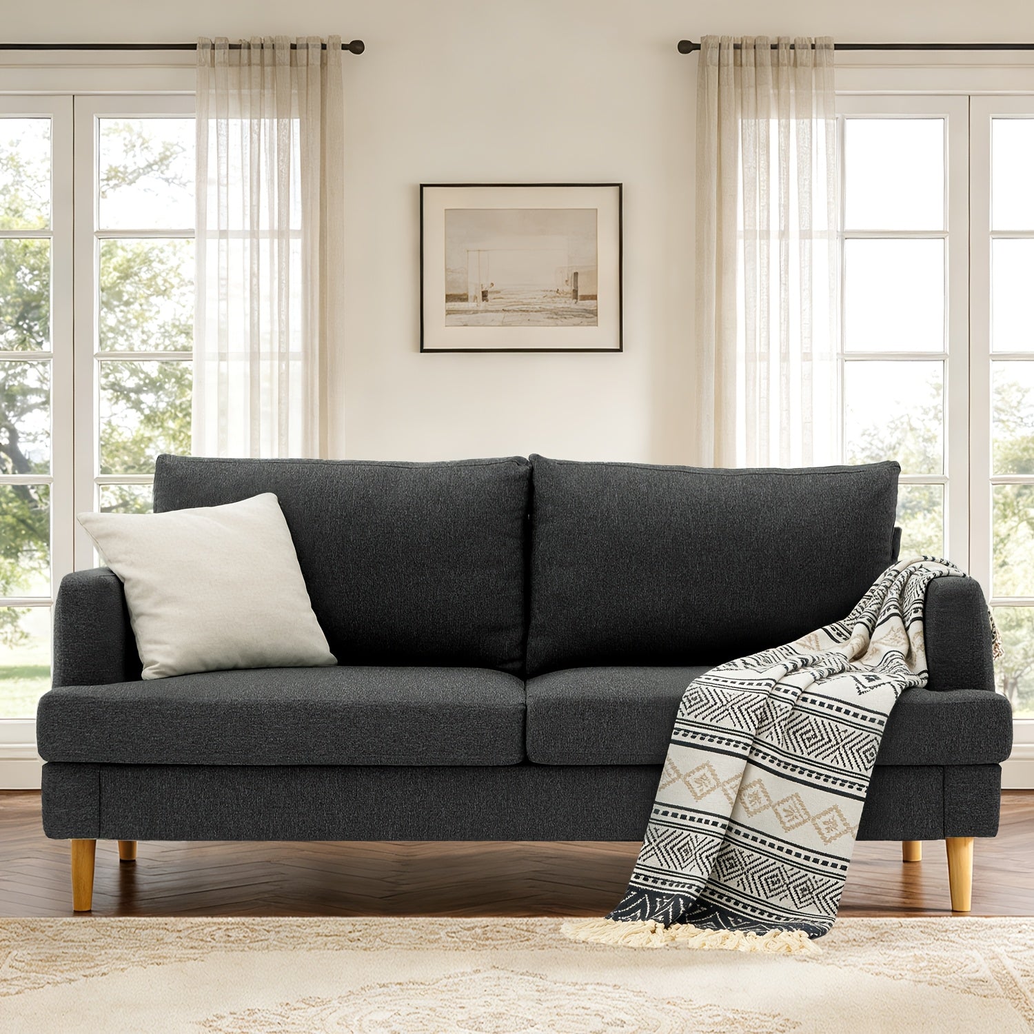 70 Inches Wide Love | Cozy Memory Foam Loveseat Sofa, Ideal for Relaxing in Various Room Types, Grey Classic Style, Assembled
