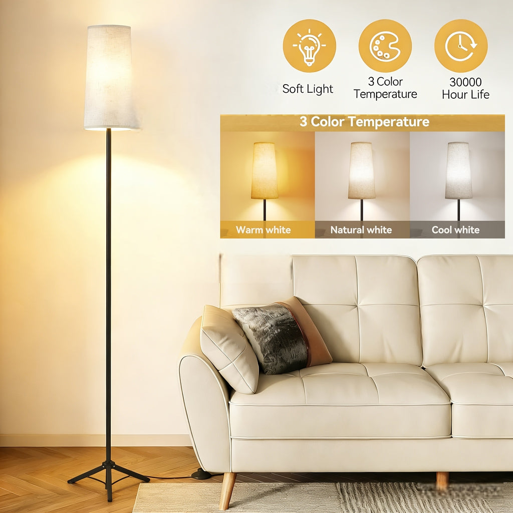 LED Floor Lamp, Adjustable Ceiling Lamp with Lampshade And LED Bulb (3000K-6000K), Adjustable Brightness (Stepless Dimming), Beige Shade, USB Powered, Suitable for Living Room, Bedroom, Office