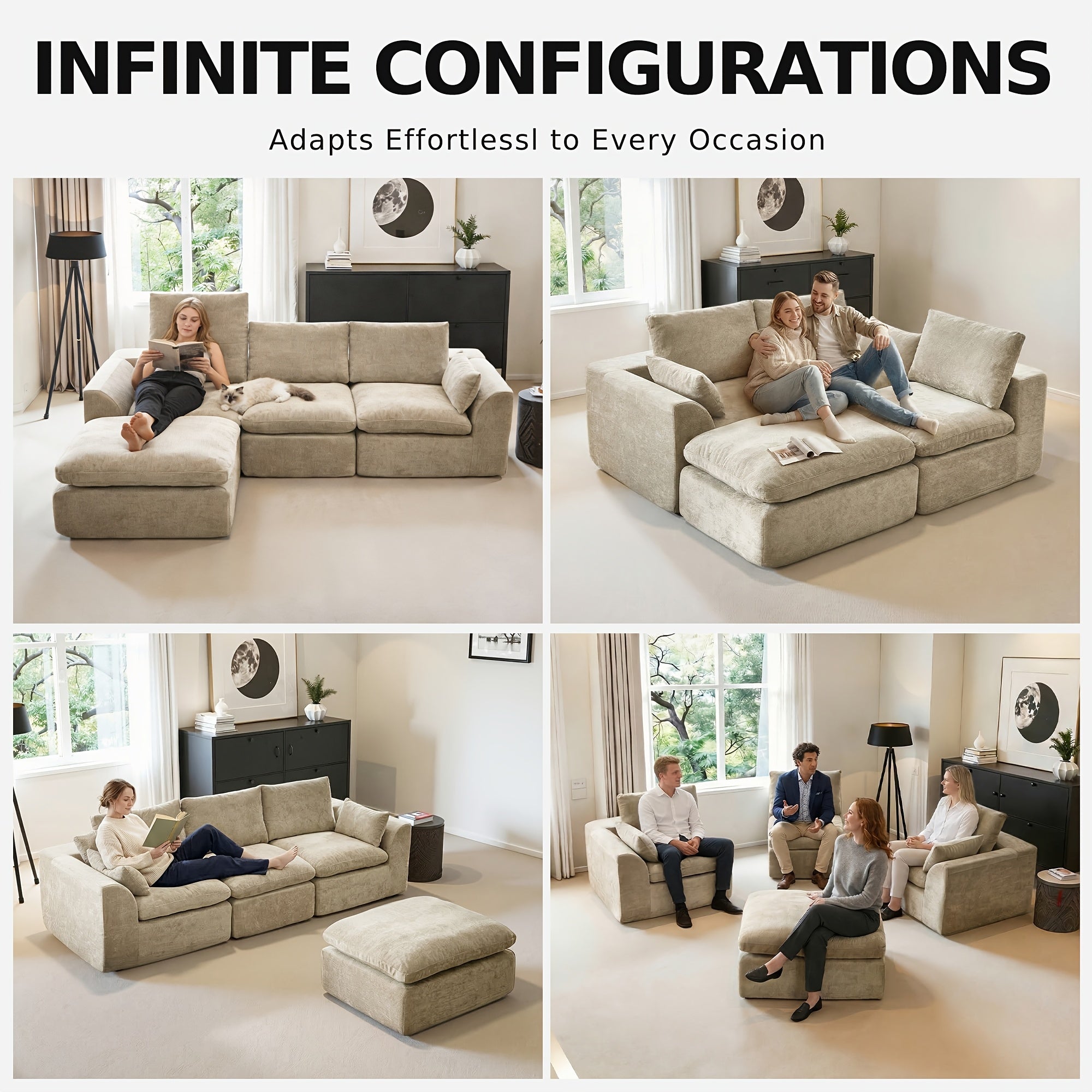 108'' Modular Cloud-shaped Sectional Sofa, Featuring A Soft Corduroy Fabric, High-resilience Memory Foam, Deep L-shaped Design, Large-sized Three-person Sofa Without Frame, Suitable For Modern Minimalist Living Room Style, No Assembly Required