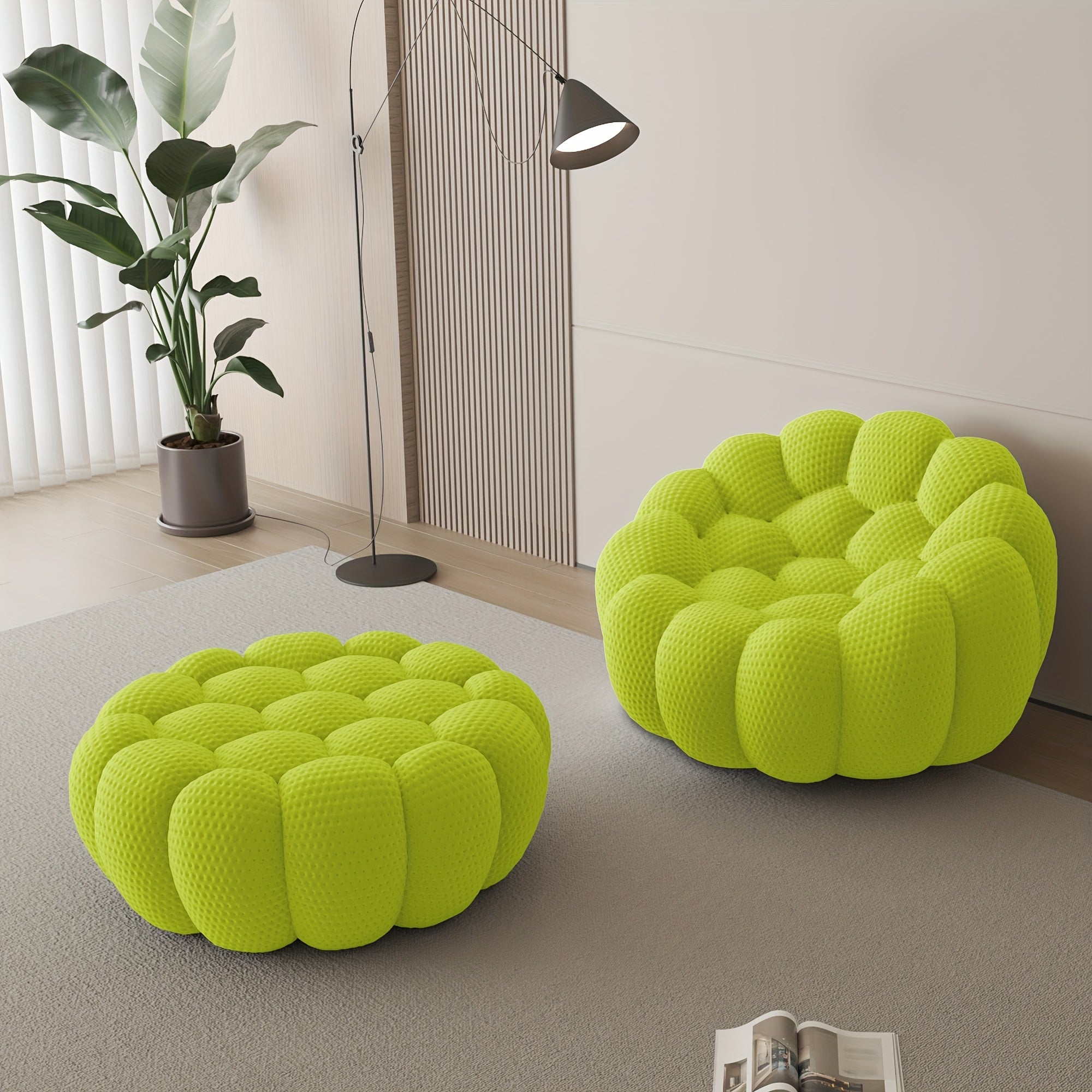 Modern Curved Sofa with a Comfortable Upholstered Design, Featuring a Mesh Fabric in a 3D Honeycomb Pattern, Suitable for Living Rooms, Offices, Apartments, And Compact Areas