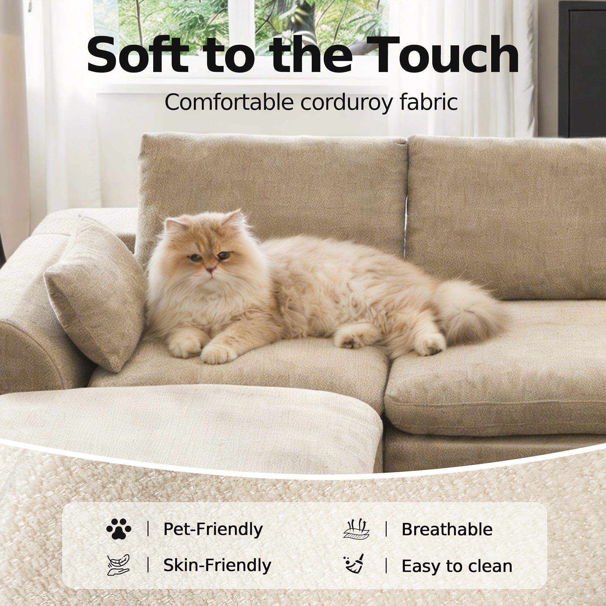 108'' Modular Cloud-shaped Sectional Sofa, Featuring A Soft Corduroy Fabric, High-resilience Memory Foam, Deep L-shaped Design, Large-sized Three-person Sofa Without Frame, Suitable For Modern Minimalist Living Room Style, No Assembly Required