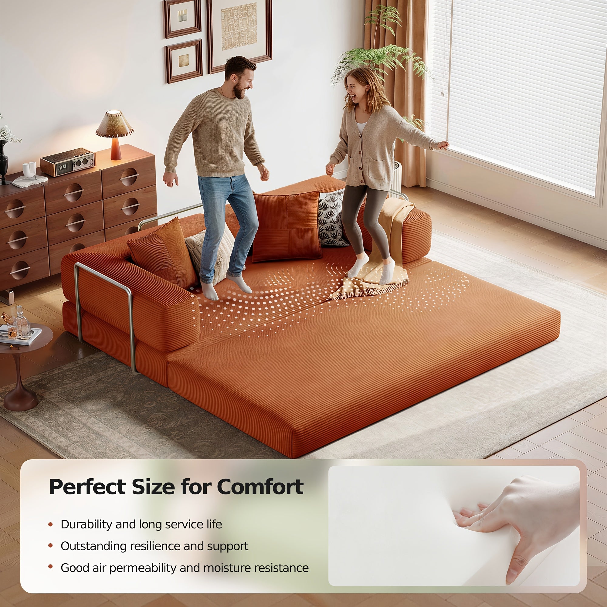 Convertible Sofa Bed - Foldable Floor Couch with Teddy Foam And Corduroy - Modular Sectional for Living Room, Bedroom, Studio - Compressible Sofa in Box