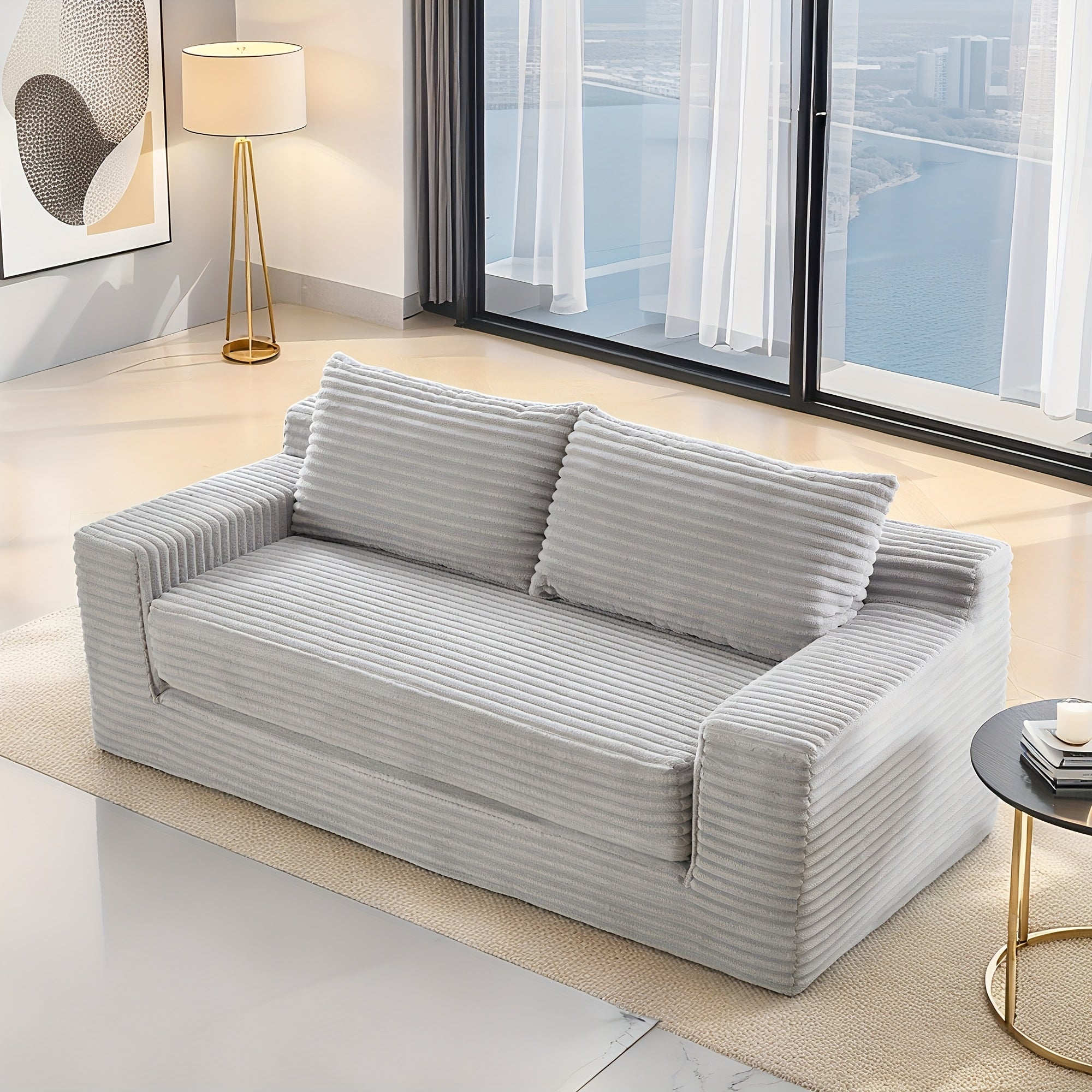 Compact Loveseat Sofa Bed Featuring Memory Foam And a Sturdy Steel Frame - Ready to Use, 2-In-1 Convertible Design, Made with Corduroy Fabric - Ideal Couch for Limited Spaces, Apartments, Home Offices, And Bedrooms