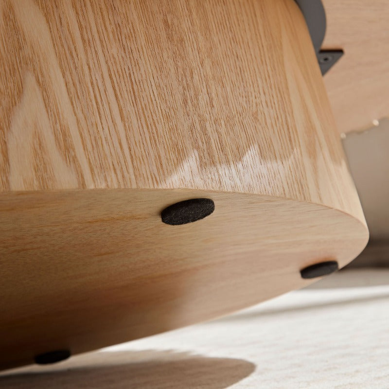 Contemporary Handcrafted Drum-Shaped Coffee Table, Measuring 43.7 Inches in Length, Designed in an Oval Shape for The Living Room. This Compact Coffee Table Boasts a Robust Pedestal Base And Is Made from Natural Ash, Perfect for Modern Home Decor.