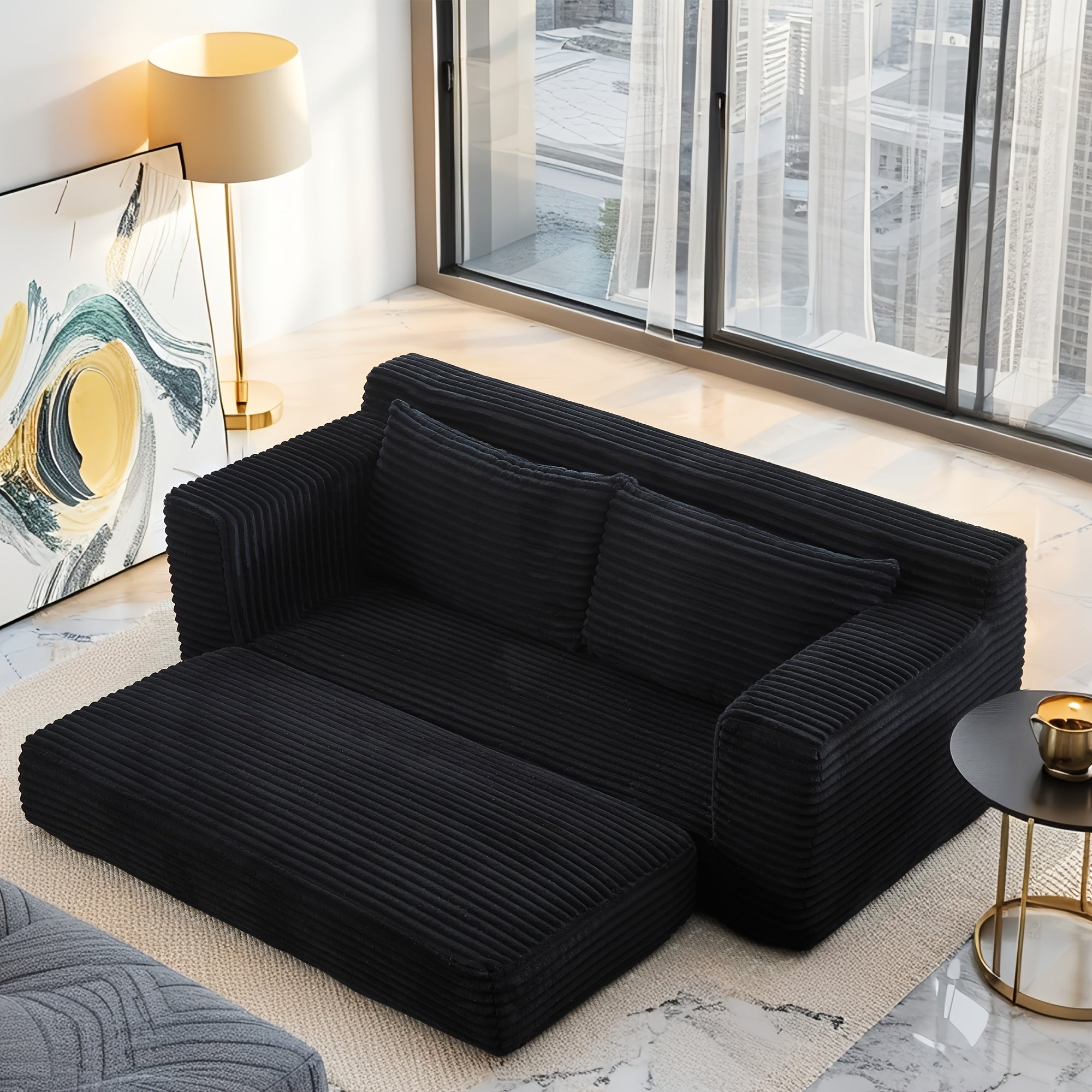 Compact Loveseat Sofa Bed Featuring Memory Foam And a Sturdy Steel Frame - Ready to Use, 2-In-1 Convertible Design, Made with Corduroy Fabric - Ideal Couch for Limited Spaces, Apartments, Home Offices, And Bedrooms