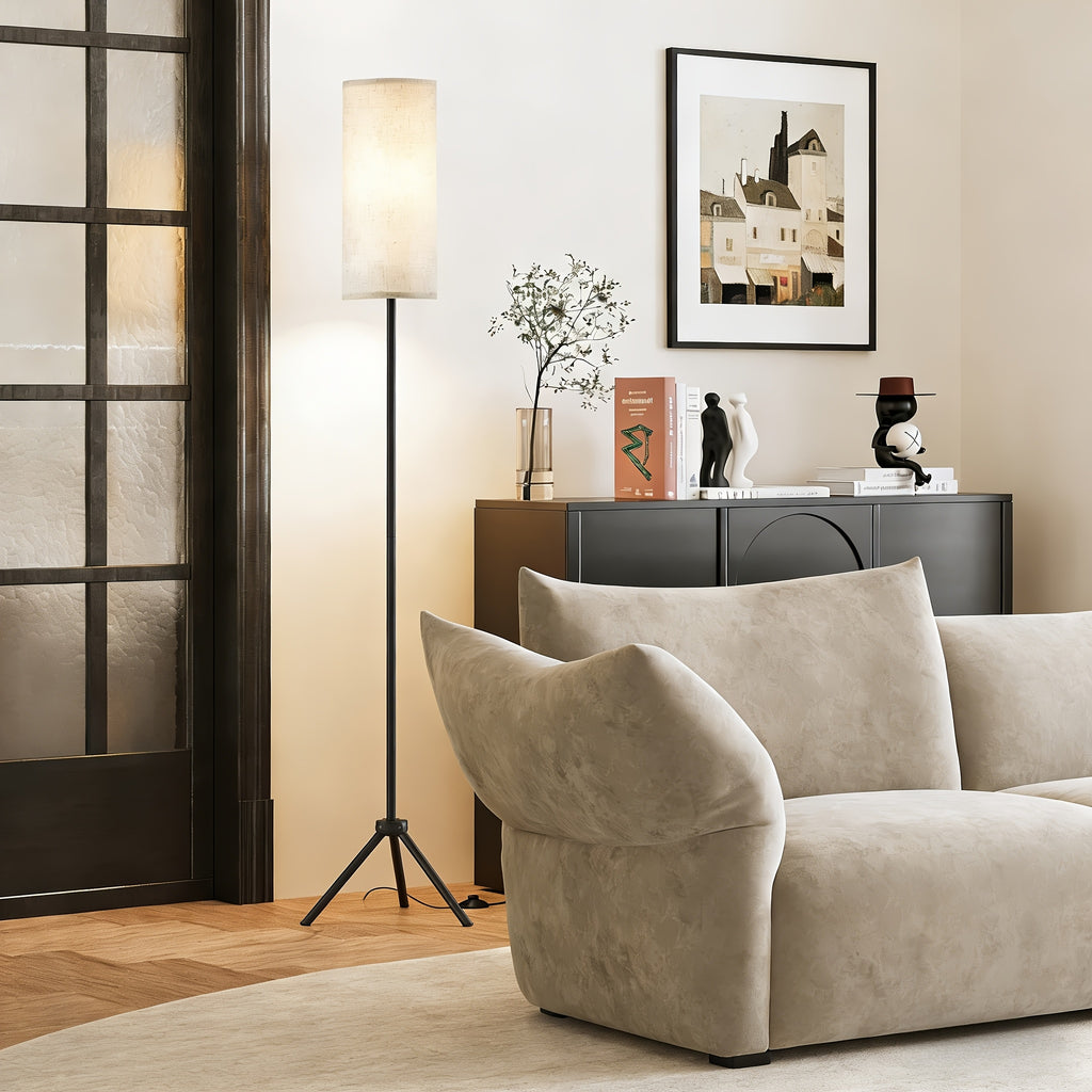 LED Floor Lamp, Adjustable Ceiling Lamp with Lampshade And LED Bulb (3000K-6000K), Adjustable Brightness (Stepless Dimming), Beige Shade, USB Powered, Suitable for Living Room, Bedroom, Office