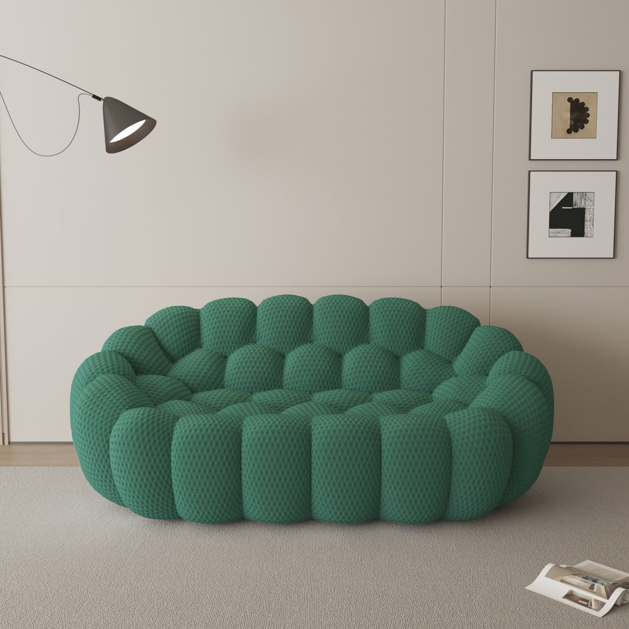 Modern Curved Sofa with a Comfortable Upholstered Design, Featuring a Mesh Fabric in a 3D Honeycomb Pattern, Suitable for Living Rooms, Offices, Apartments, And Compact Areas