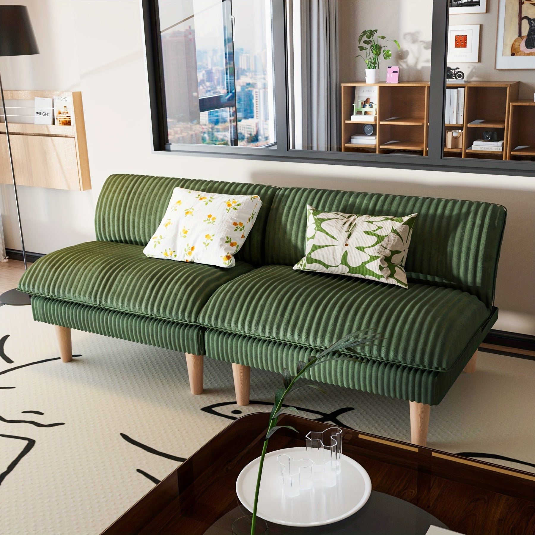 68-Inch Corduroy Futon Sofa with a Flexible Backrest, Convertible Into a Bed, Ideal for Compact Areas, Living Rooms, And Apartments, Easy to Put Together