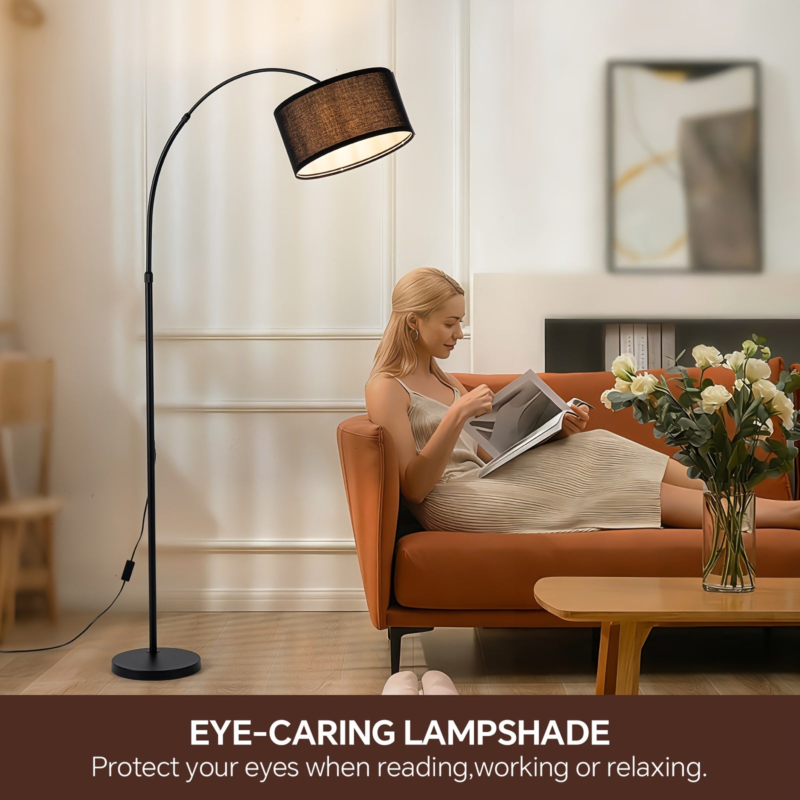 80-inch Modern Arc Floor Lamp with Adjustable Pendant Shade & Upright Pole Light - Heavy-Duty Metal Ceiling\u002FPendant Suitable for Living Room, Bedroom, Dining Room, Plug-and-Play (No \u002FHardware Included)
