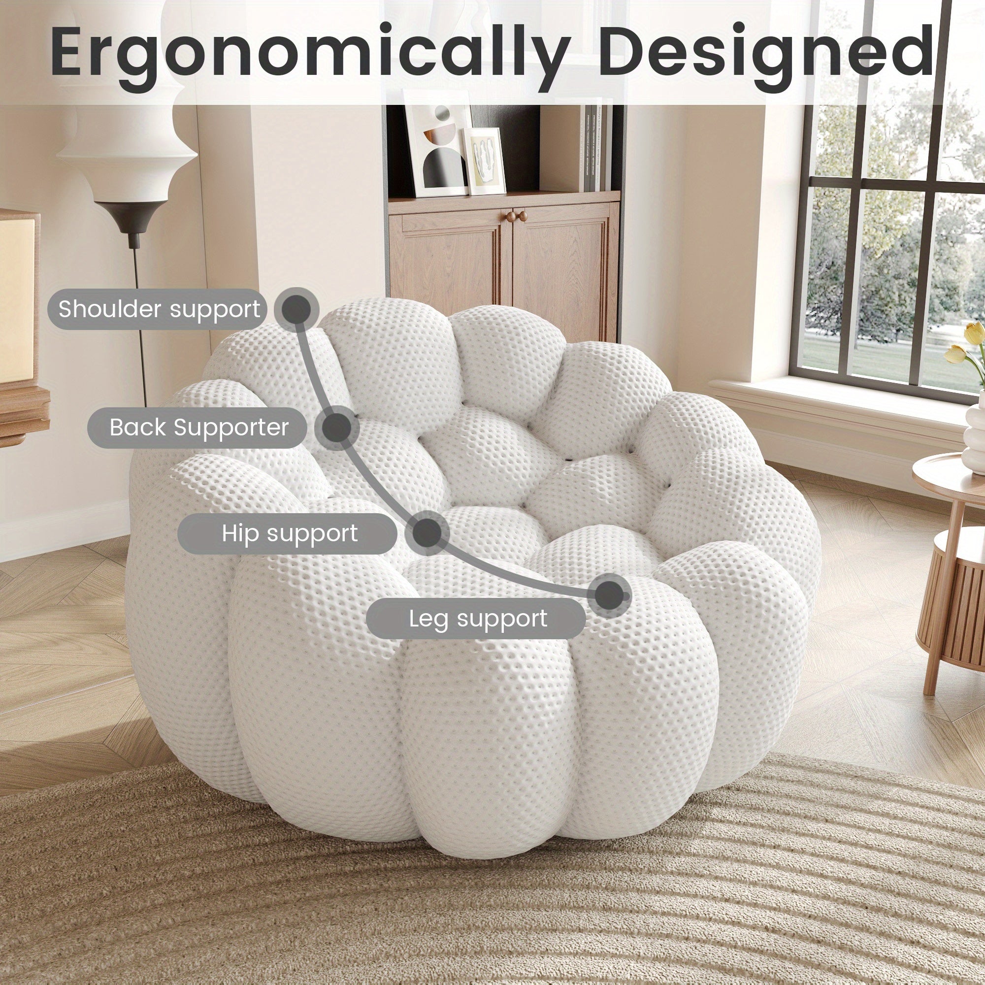 Modern Curved Sofa with a Comfortable Upholstered Design, Featuring a Mesh Fabric in a 3D Honeycomb Pattern, Suitable for Living Rooms, Offices, Apartments, And Compact Areas